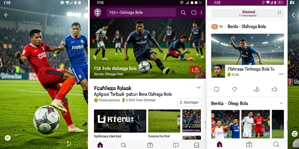 Antarmuka F08 menampilkan berita dan statistik olahraga bola secara menarik.