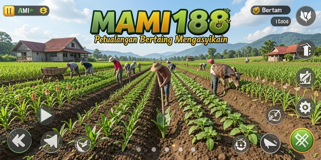 Antarmuka permainan MAMI188 dengan ladang yang indah.