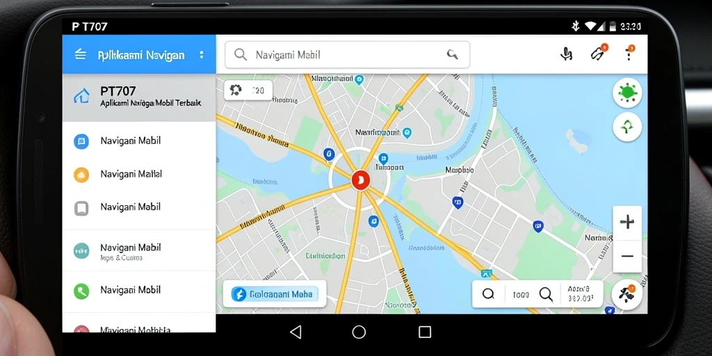 Tampilan antarmuka utama PT707 untuk navigasi mobil dengan informasi cuaca.